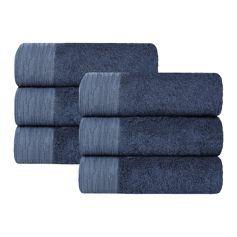 Ensemble de serviettes en rayonne de bambou et en coton mélangé hypoallergénique, Marine, Essuie-mains - paquet de 6