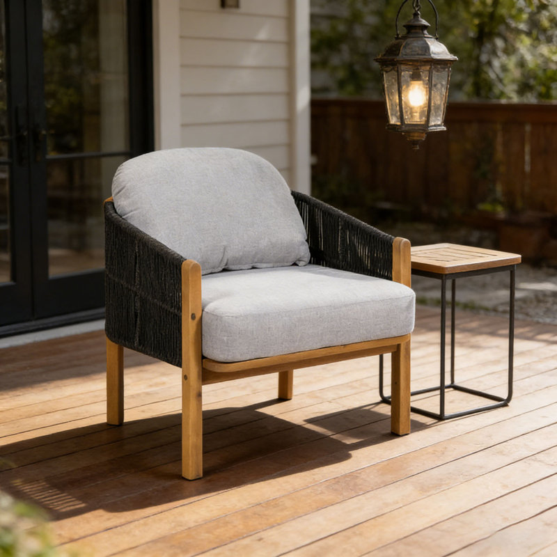 Fauteuil club d'extérieur en bois, Gris-1