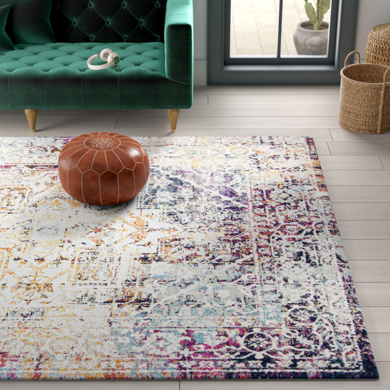 Tapis ivoire / turquoise Christa, Rectangle 8 pi x 10 pi