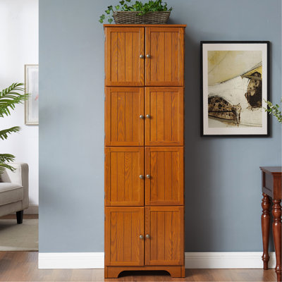 72.4" Tall Oak Storage Cabinet With 8 Doors 4 Shelves. For Various Settings. Smooth Surface, Robust Foundation Areas. Exterior, Stable Construction