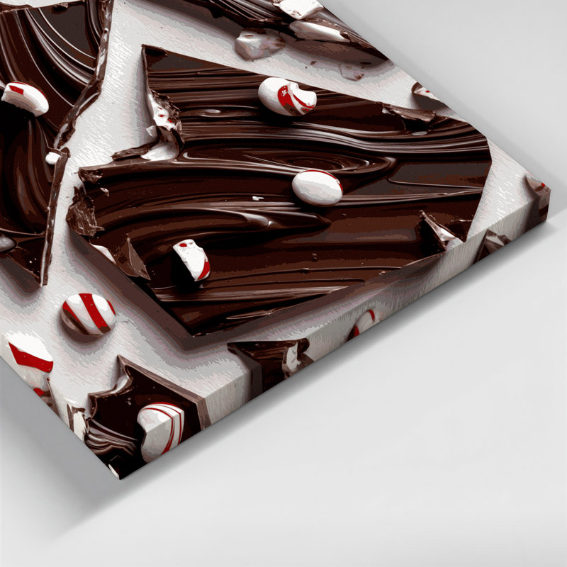 Christmas Peppermint bark close up Black Canvas Wall Art, 12" H x 12" W