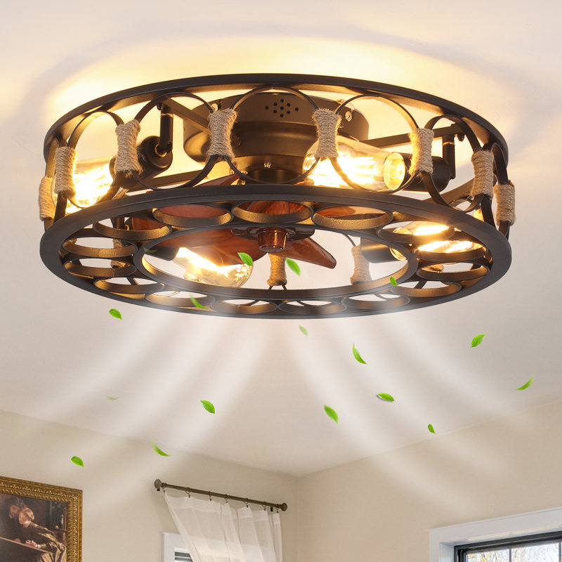 Tillmon 19.68" Ceiling Fan with Light Kit and Remote Control, 4 E26 Bulbs with 6 Adjustable Fan Speeds, Noir