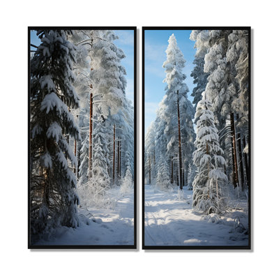 Winter Snowy Evergreen III - Art mural sur toile traditionnel blanc 2 panneaux