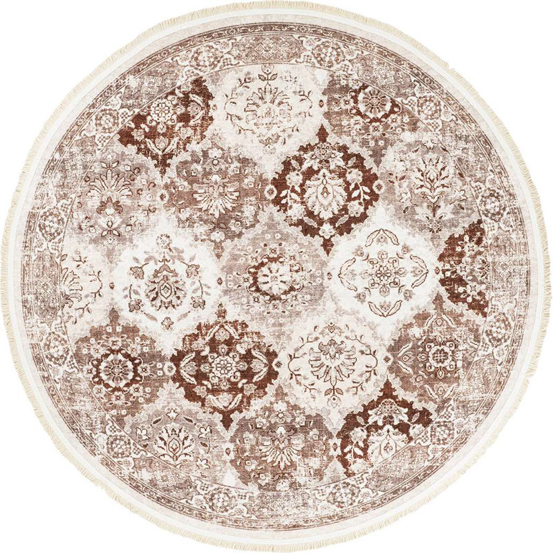 Tapis brun clair ultra-mince Alfa, Rond 4 pi 11 po