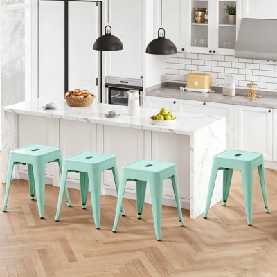 18 Inch Industrial Metal Counter Stools, Stackable Classroom Stools, Backless Metal Dining Chairs For Indoor Outdoor, Kitchen Bar Stools (Set of 4)