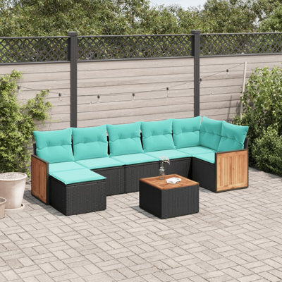  Ensemble de canapé de patio 8 pièces avec coussins en rotin de polyester noir