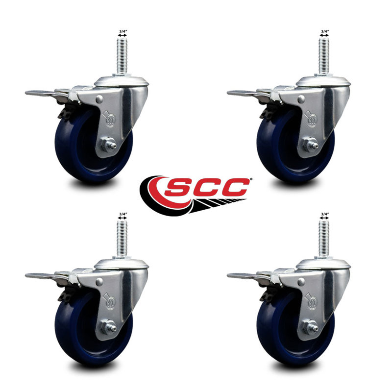 Poly Swivel 3/4 Inch Threaded Stem Caster Set with Total Lock BRK