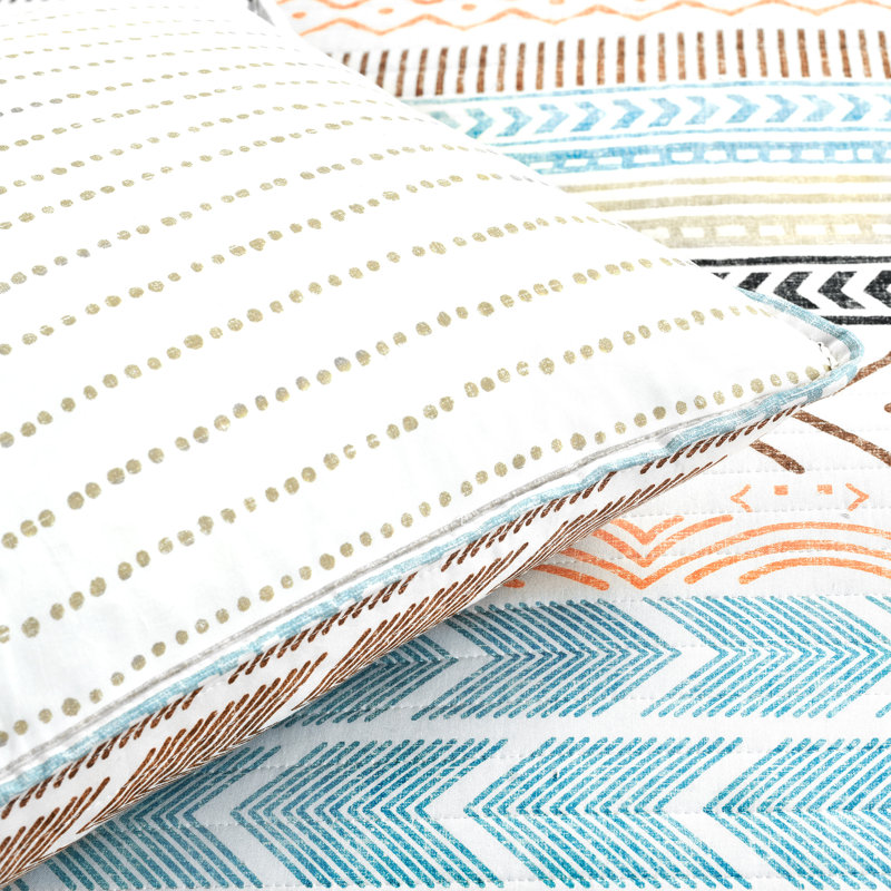 Hygge Geo Reversible Contemporary 3-Piece Quilt Set, King Quilt + 2 King Shams, Neutral/Multi