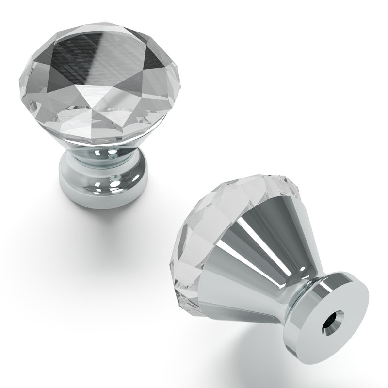 Poignée ronde 1,25 po, Verre transparent avec chrome