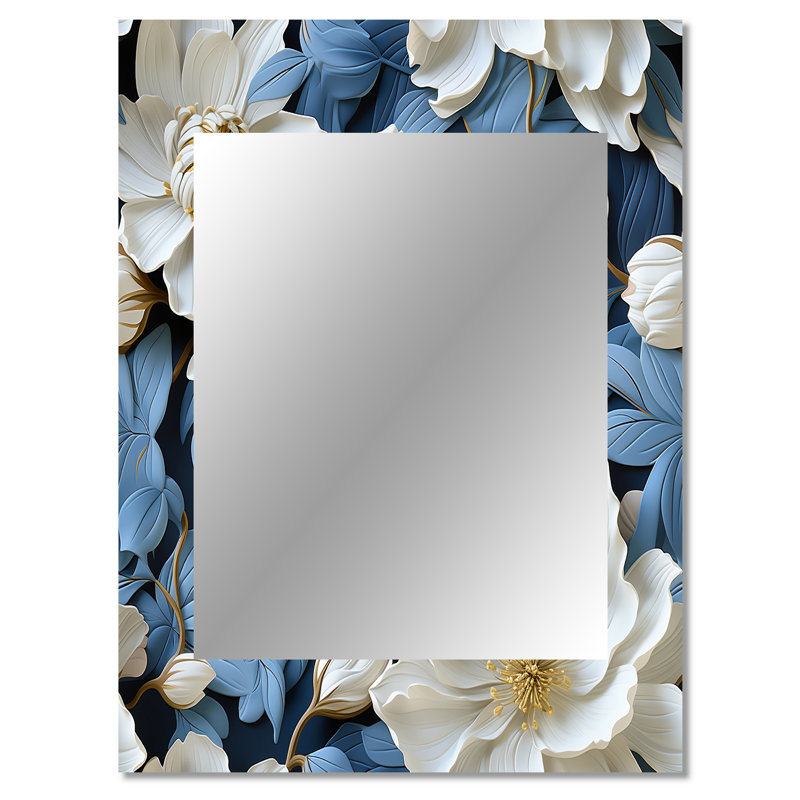 Motif floral bleu et blanc Bonetti - miroir floral unique, 40 po x 30 po