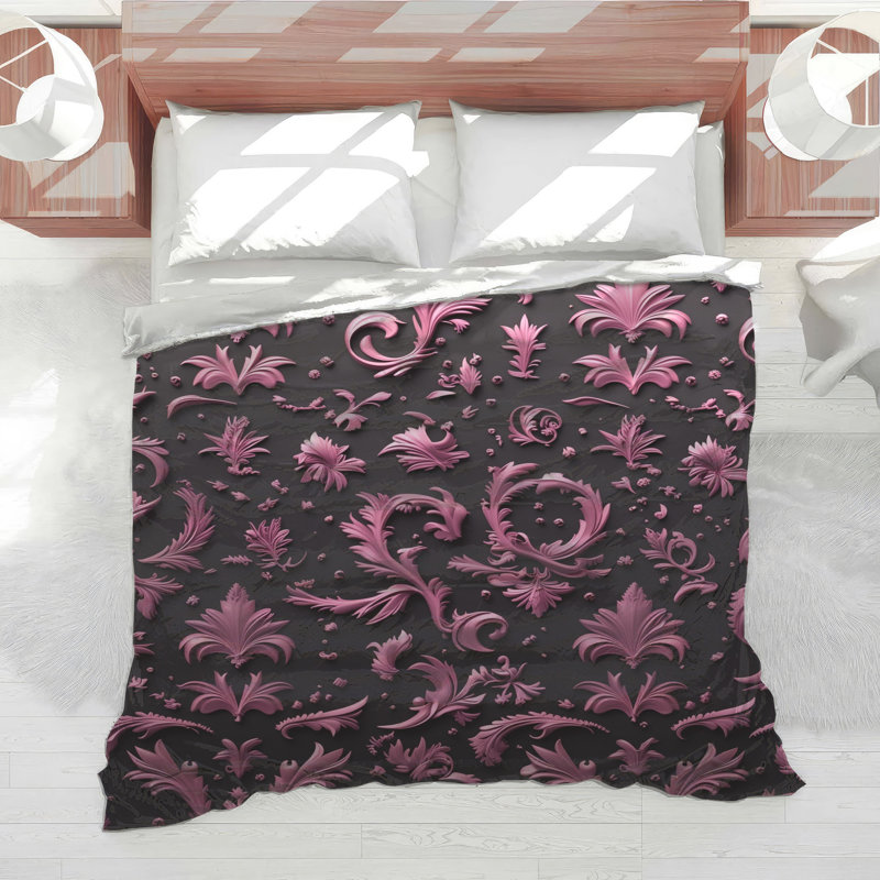 Édredon rose à motif floral baroque, Twin