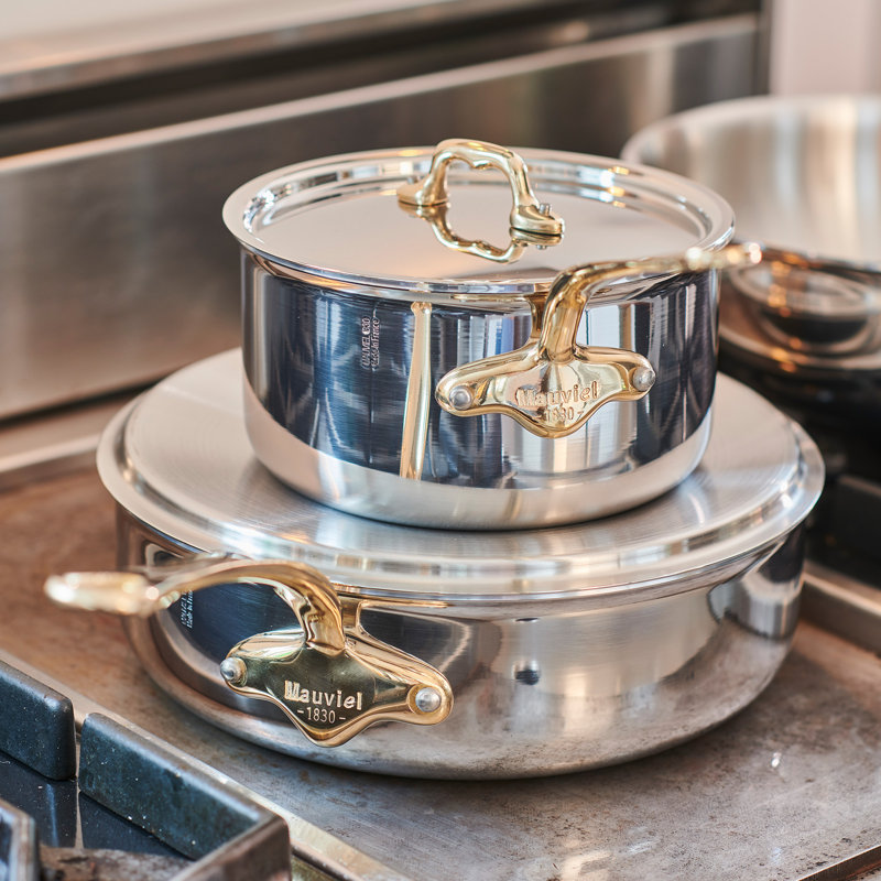 Mauviel M'COOK B 5-Ply Saute Pan With Lid, Brass Handle, 3.2-Qt