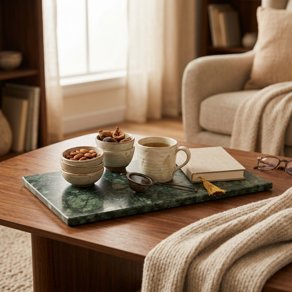 Green Genuine Marble Decorative Tray, Green 