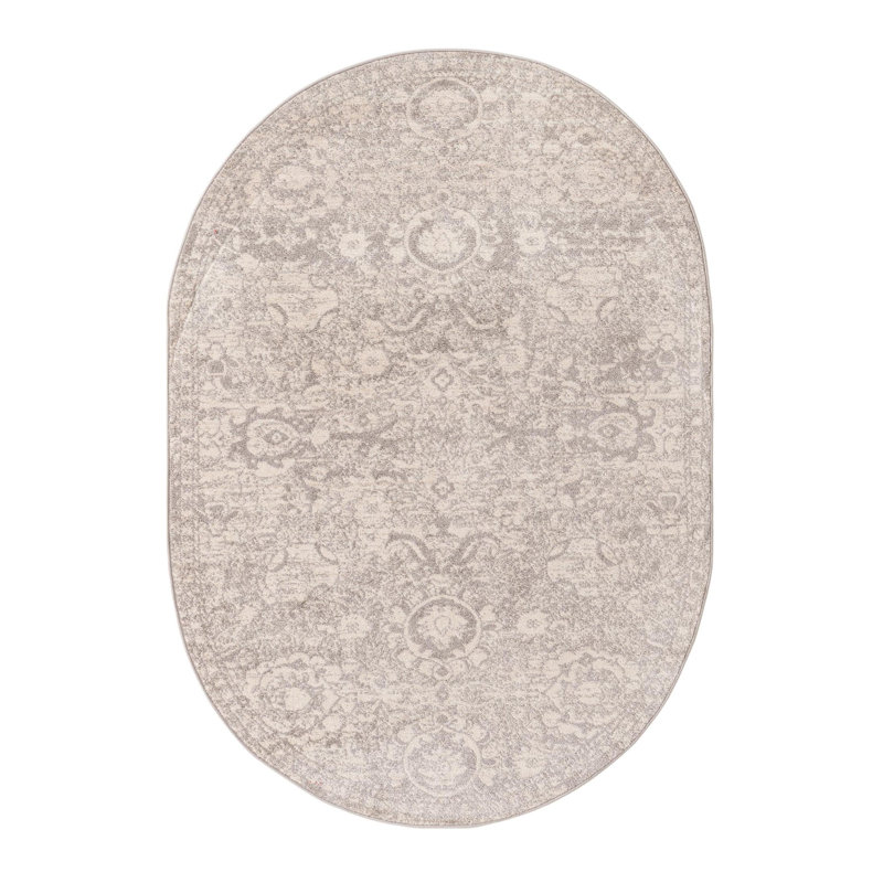 Tapis gris à motif floral Gause, Ovale 3 pi 11 po x 5 pi 11 po