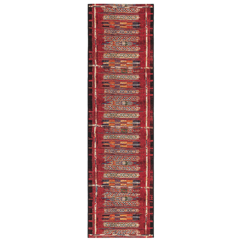 Tapis intérieur / extérieur rouge Sesena, Tapis de couloir 1 pi 11 po x 7 pi 6 po