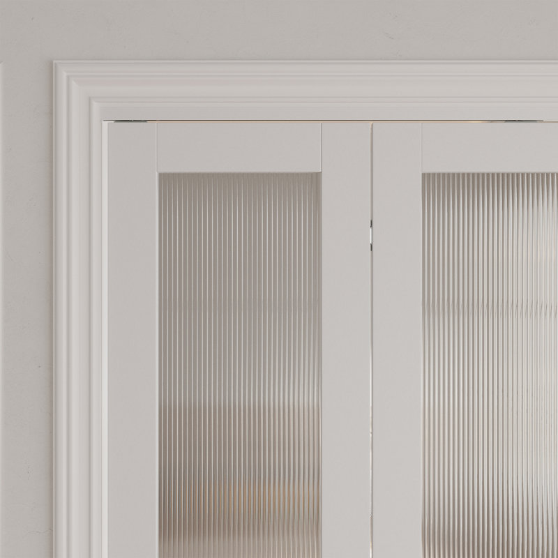 Porte pliante pré-percée en verre manufacturé et en bois massif givré avec trousse de quincaillerie d'installation, 1
