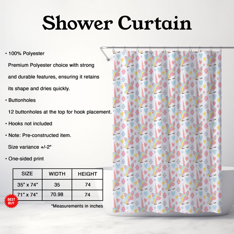 Rideau de douche standard 1 pièce Magical Hoofprints, H 74 po x l 71 po