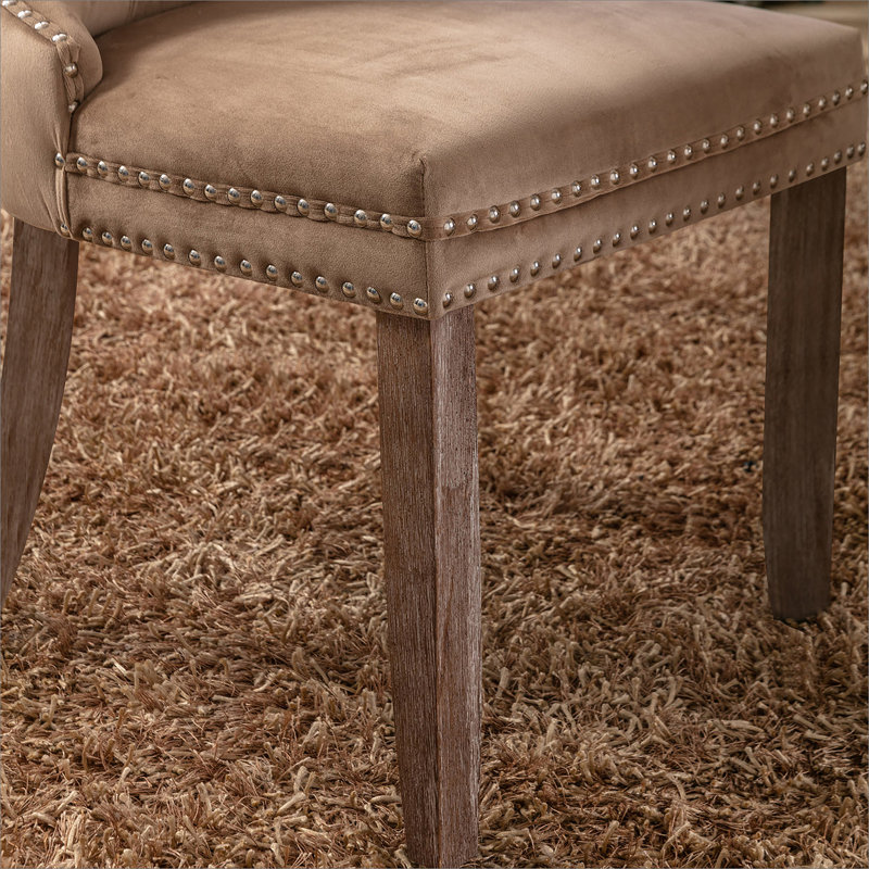 Ensemble de 2 pièces, chaise de salle à manger en bois massif touffeté kaki avec garniture cloutée