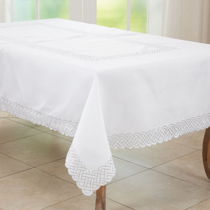 Tablecloth With Braid Embroidery, 104" x 65", Silver