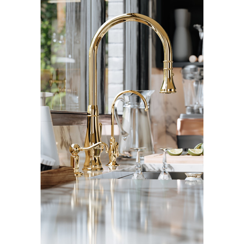 Patrizia™ Pull Down Single Handle Kitchen Faucet with Accessories, Italian Brass