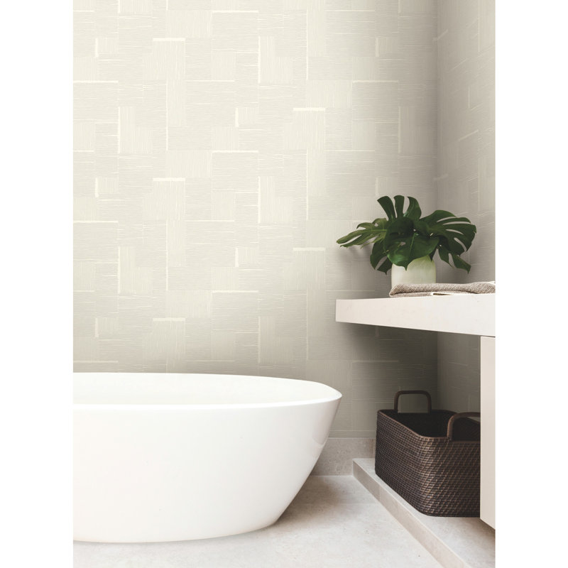 Geometric Metallic Wallpaper Roll, Ivory