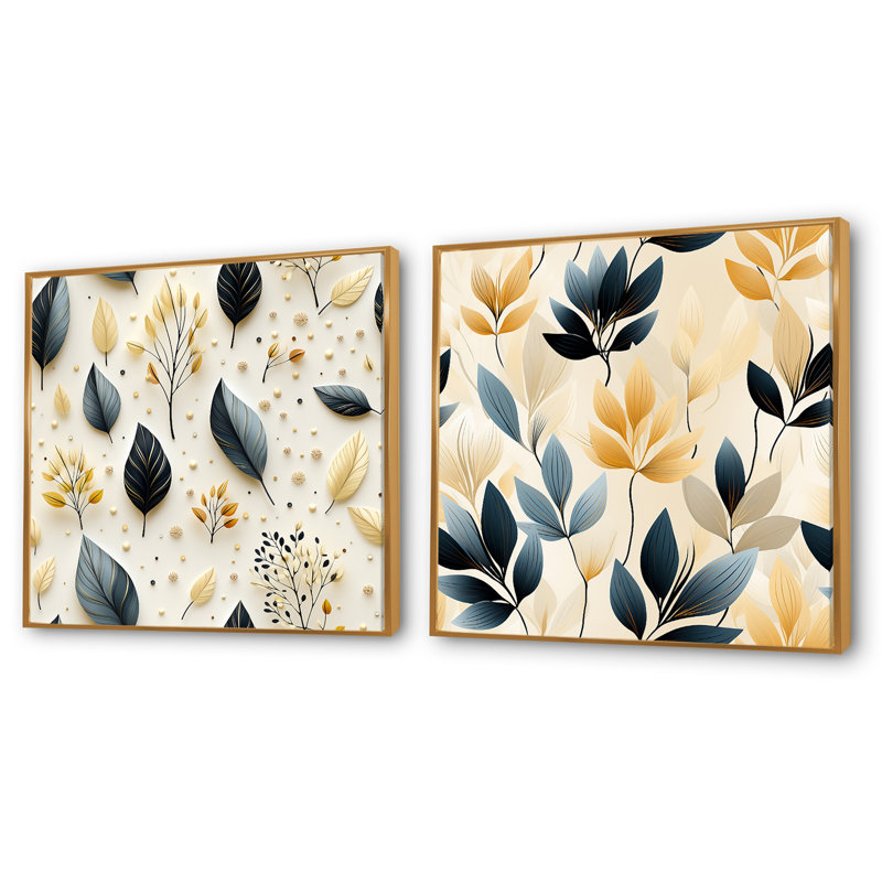 Tring - Ensemble de 2 collages carrés floral et botanique, H 16 po x l 33 po, Cadre flottant doré