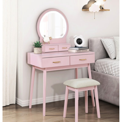 Magnifique coiffeuse rose avec tabouret et miroir - Meubles charmants pour la chambre à coucher