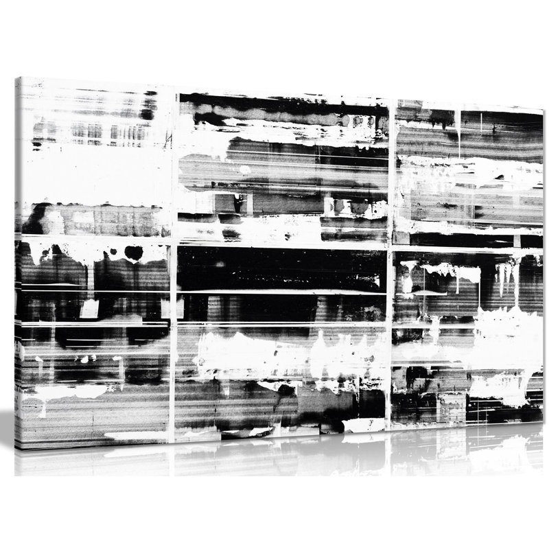 Abstract Black & White Canvas Wall Art Picture Print - Wrapped Canvas Print, 31cm H x 46cm W