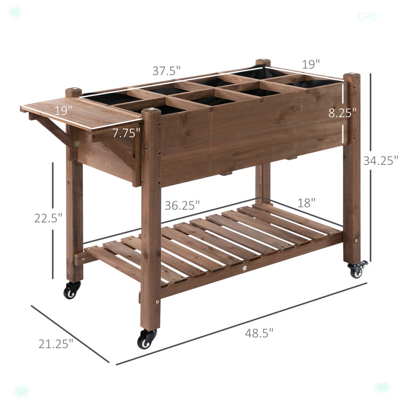 Brown Wooden Raised Garden Bed with Storage Shelf