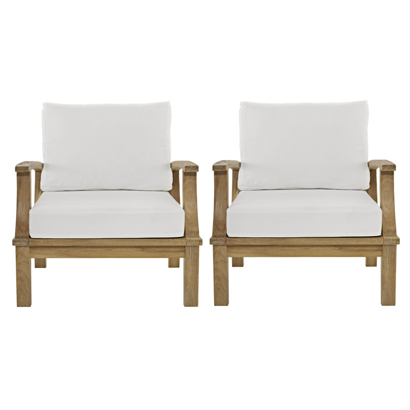 Ensemble de patio extérieur en teck 2 pièces Marina, Blanc