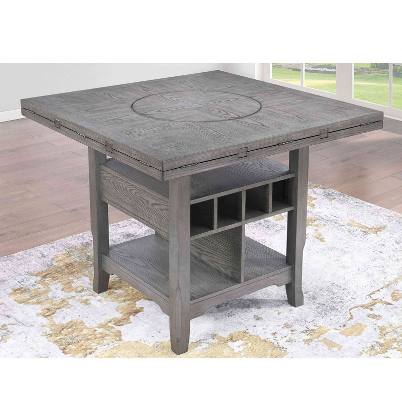 Table de salle à manger à hauteur de comptoir de 1 pièce avec tablette de rangement intégrée Lazy Suzan, Gris
