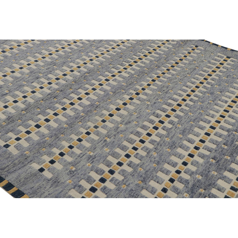 Scandinavian Handmade Kilim Wool Geometric Area Rug, Rectangle 10' x 14'