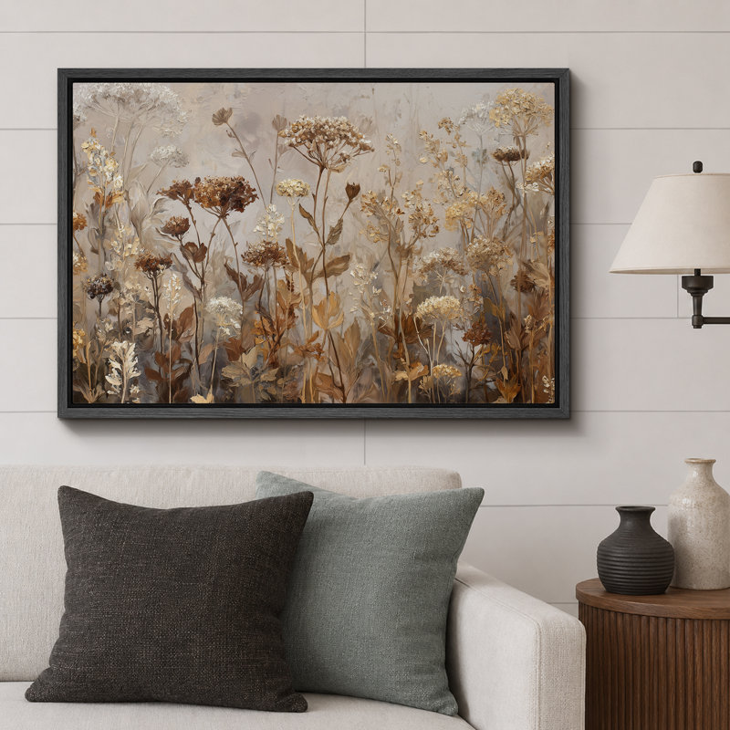 «Neutral Toned Dried Wildflowers Field», reproduction d'art sur toile encadrée, H 16 po x l 24 po x P 1,5 po