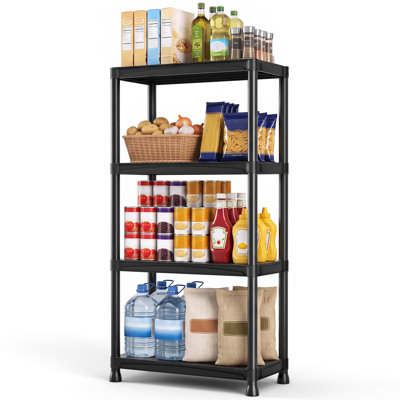 4-Tier Storage Shelves, 440LBS Heavy Duty Plastic Shelving Unit for Garage Kitchen Closet 11.81"D x 23.62"W x 52.56"H, Black