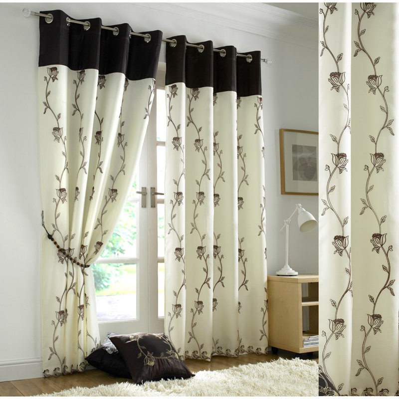 Woodsburgh Tahiti Lined Eyelet Semi Sheer Curtains, 142 W x 137 D cm, Silver