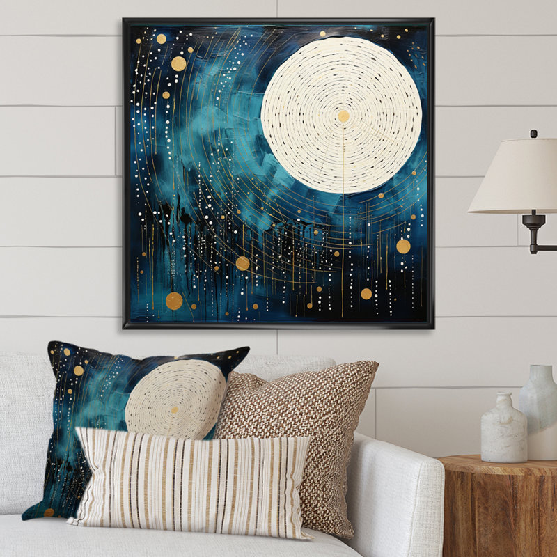 Lune bleue minimalisme IV sur toile, H 30 po x l 30 po x P 1 po, Cadre flottant noir