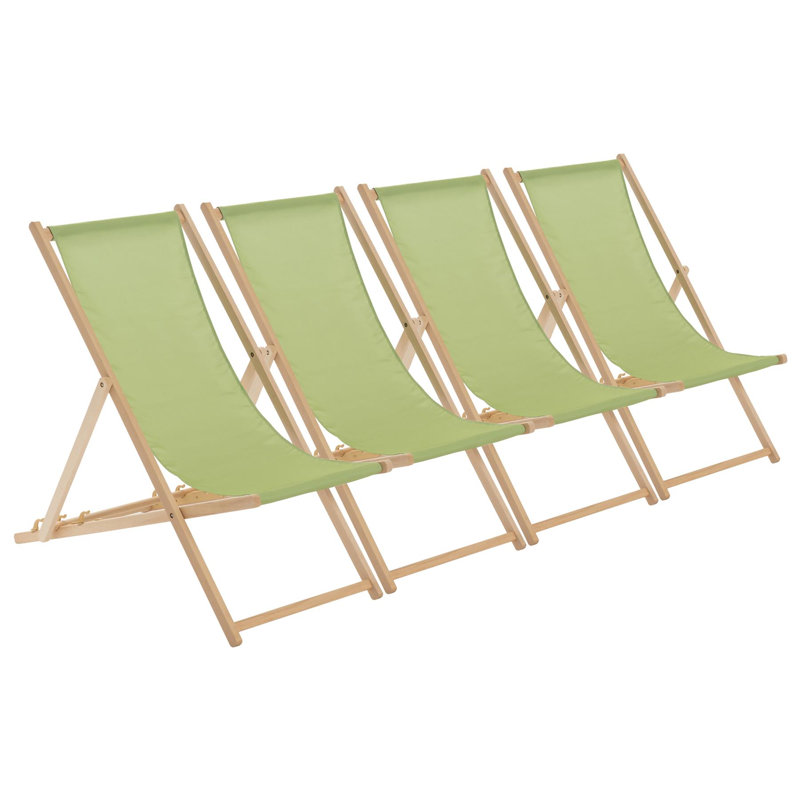 Harbour Housewares - Traditional Wooden Deck Chairs - Set of 4, Lime Green