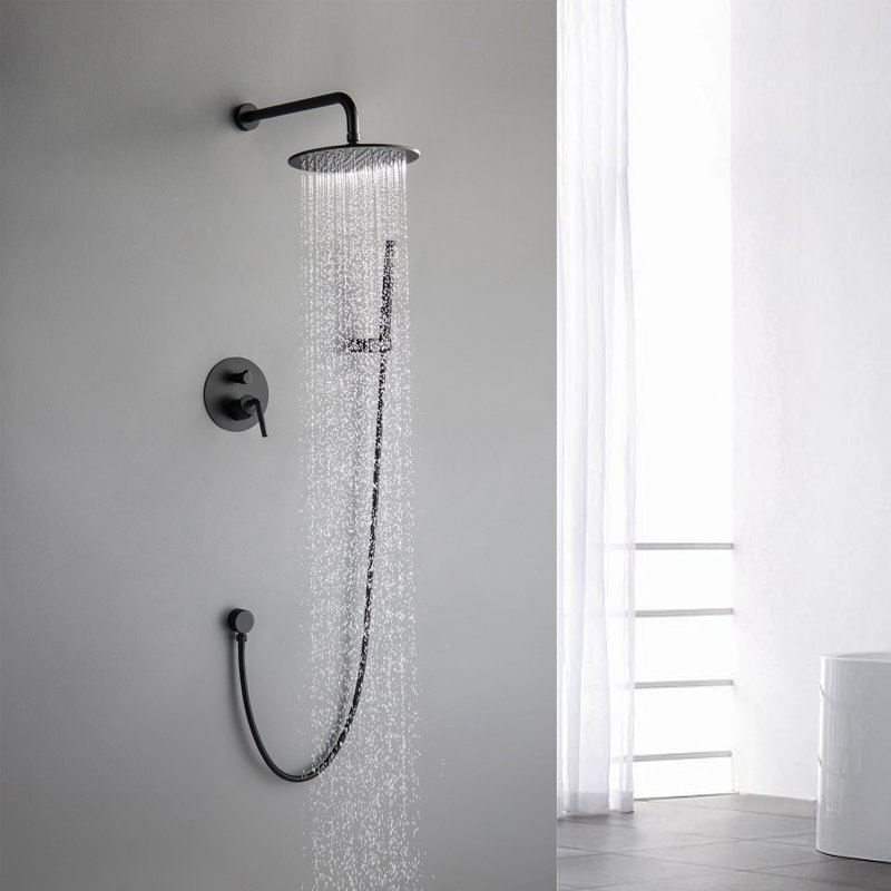 Système de douche complet avec valve brute, robinet de douche en laiton noir mat