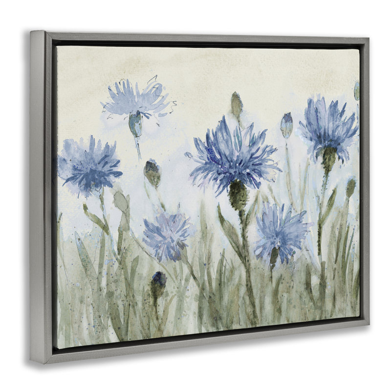 Cadre flottant bleu Blueflowers Meadow, design par Lanie Loreth, H 17 po x l 21 po, Cadre flottant gris lustré