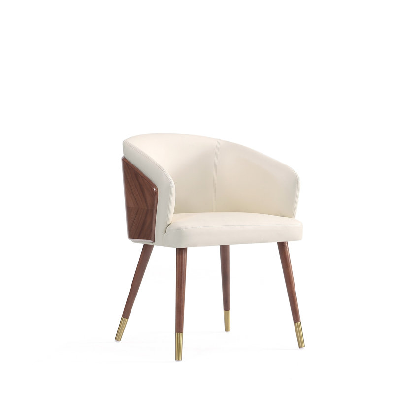 Reeva Modern Vegan Leather Upholstered Beech Wood Dining Side Chair in Cream, Walnut/Cream