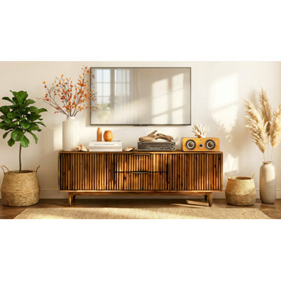  Bosk Wood Fluted TV Stand with Storage for TVs up to 60”, Soft-Close Drawers & Cabinets, Mid-Century Media Console Table, Home Entertainment Center for Living Room, Bedroom, Office, Easy Setup.