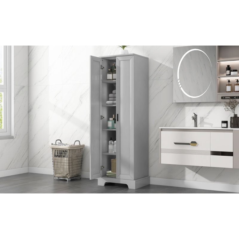 Storage Cabinet with Two Doors, Adjustable Shelf, MDF Board, Gray