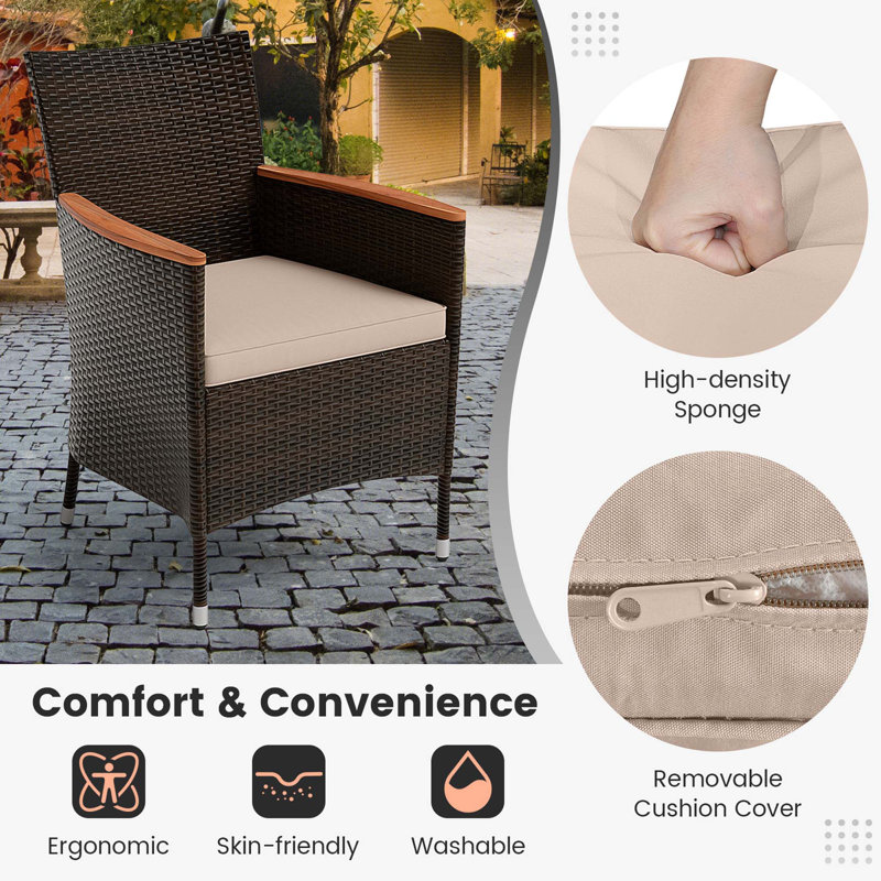 7-Piece Brown Wicker and Acacia Wood Outdoor Dining Set