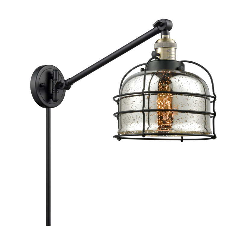 Bras pivotant à 1 lumière à intensité variable Talton, Argent mercuré plaqué, Laiton antique noir, Ampoule DEL 6 watts Vinage