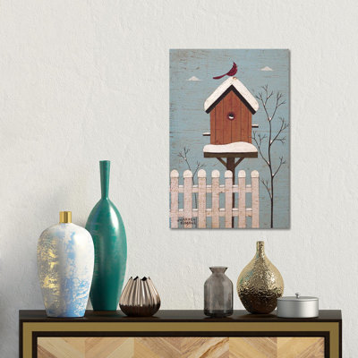 «Red Winter Birdhouse», reproduction d'art sur toile tendue