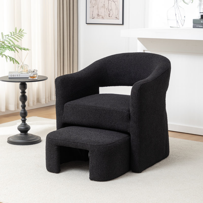 Fauteuil demi-tonneau avec repose-pieds Torence, Similifourrure noire