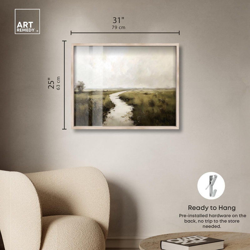 «Grassline Reflections Shadowbox Print» par Art Remedy, H 25 po x l 31 po, Crème, crème