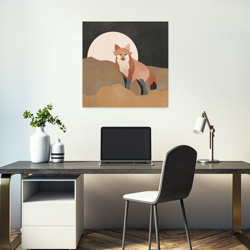 Mod, renard boho, art abstrait moderne, paysage de forêt, H 18 po x l 18 po