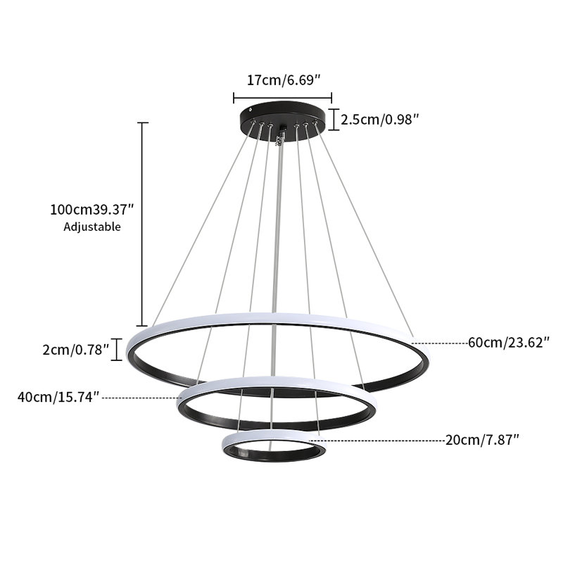 Hayhurst 3 - Light Unique Pendant Light Chandelier, Matte Black, 60cm H x 40cm W x 20cm D