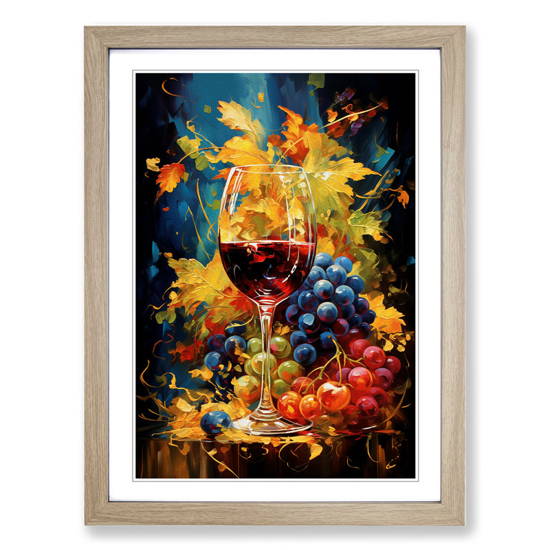 XYZ-FRM-V1223-6571 Wine Expressionism - Single Picture Frame Print on Wood, 46cm H x 34cm W x 2cm D, Oak